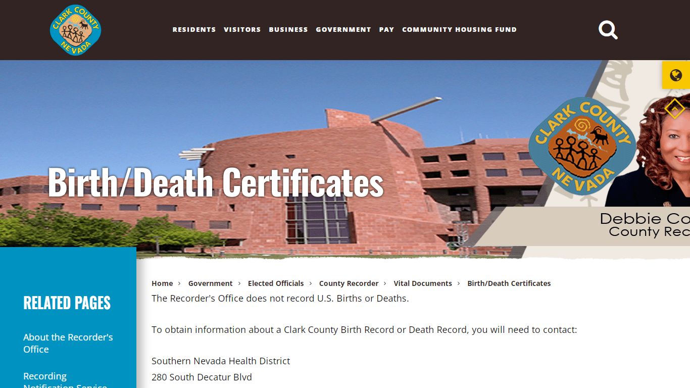 Birth/Death Certificates - Clark County, NV