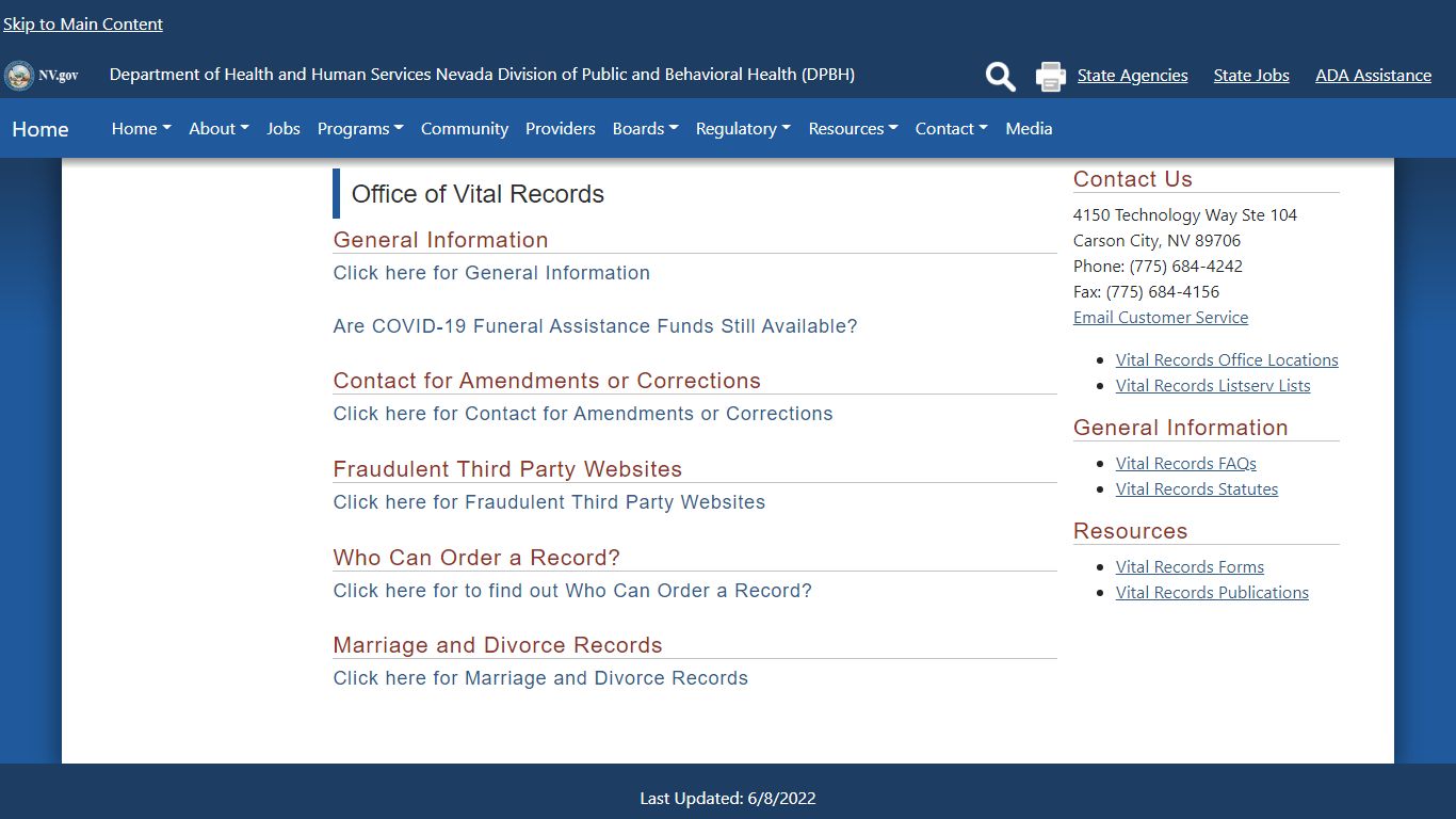 Birth and Death Vital Records - Home - Nevada