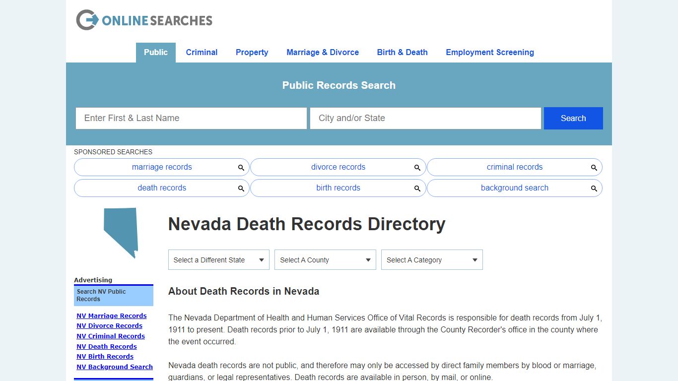 Nevada Death Records Search Directory