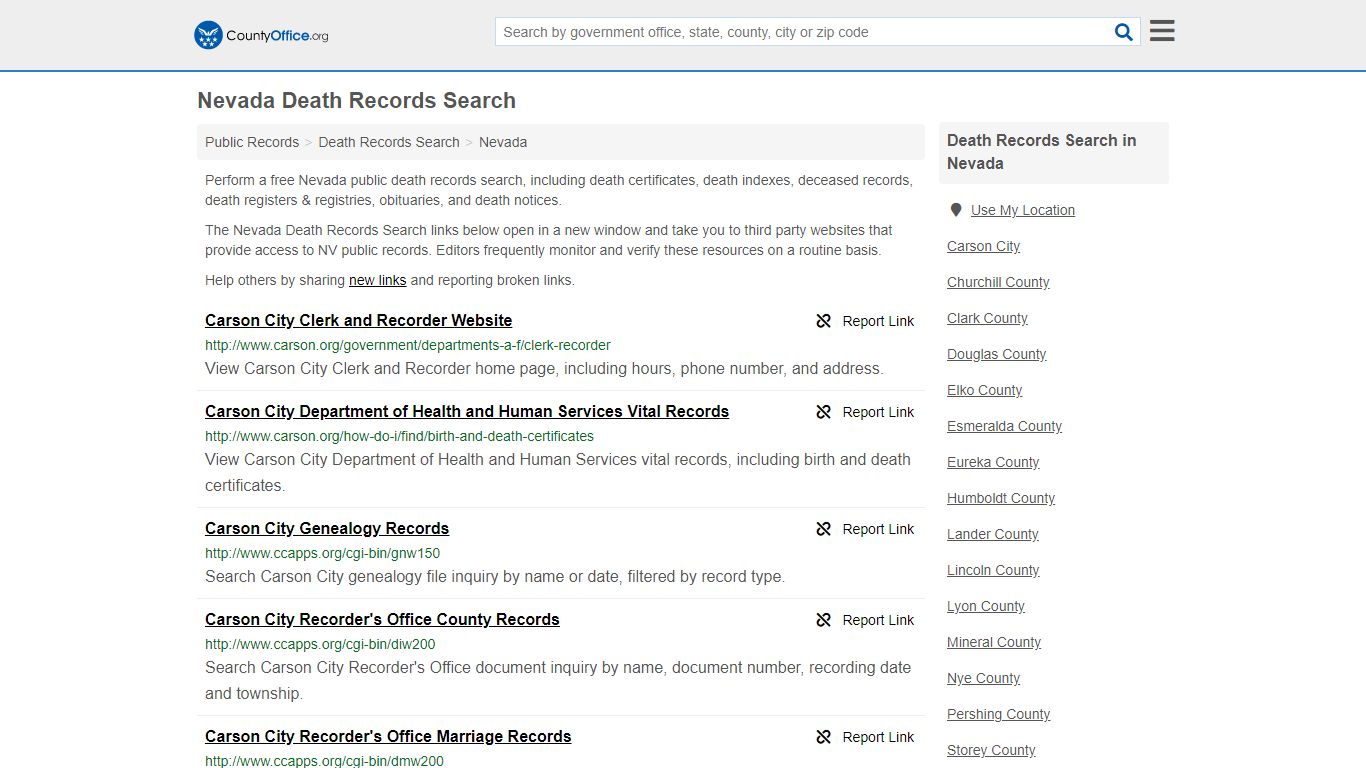 Death Records Search - Nevada (Death Certificates & Indexes)